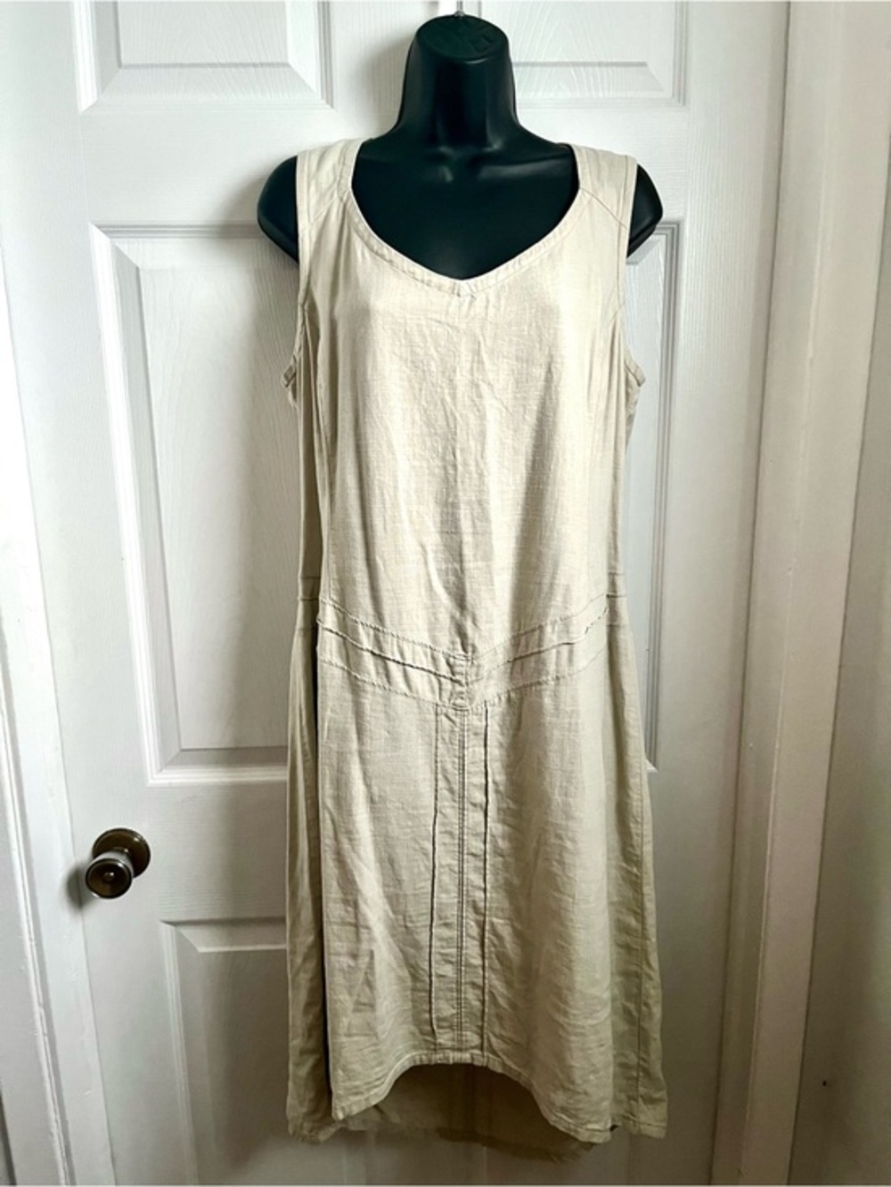 Royal Robbins Dress Linen Blend Large Cream Tan Sleeveless Maxi Summer